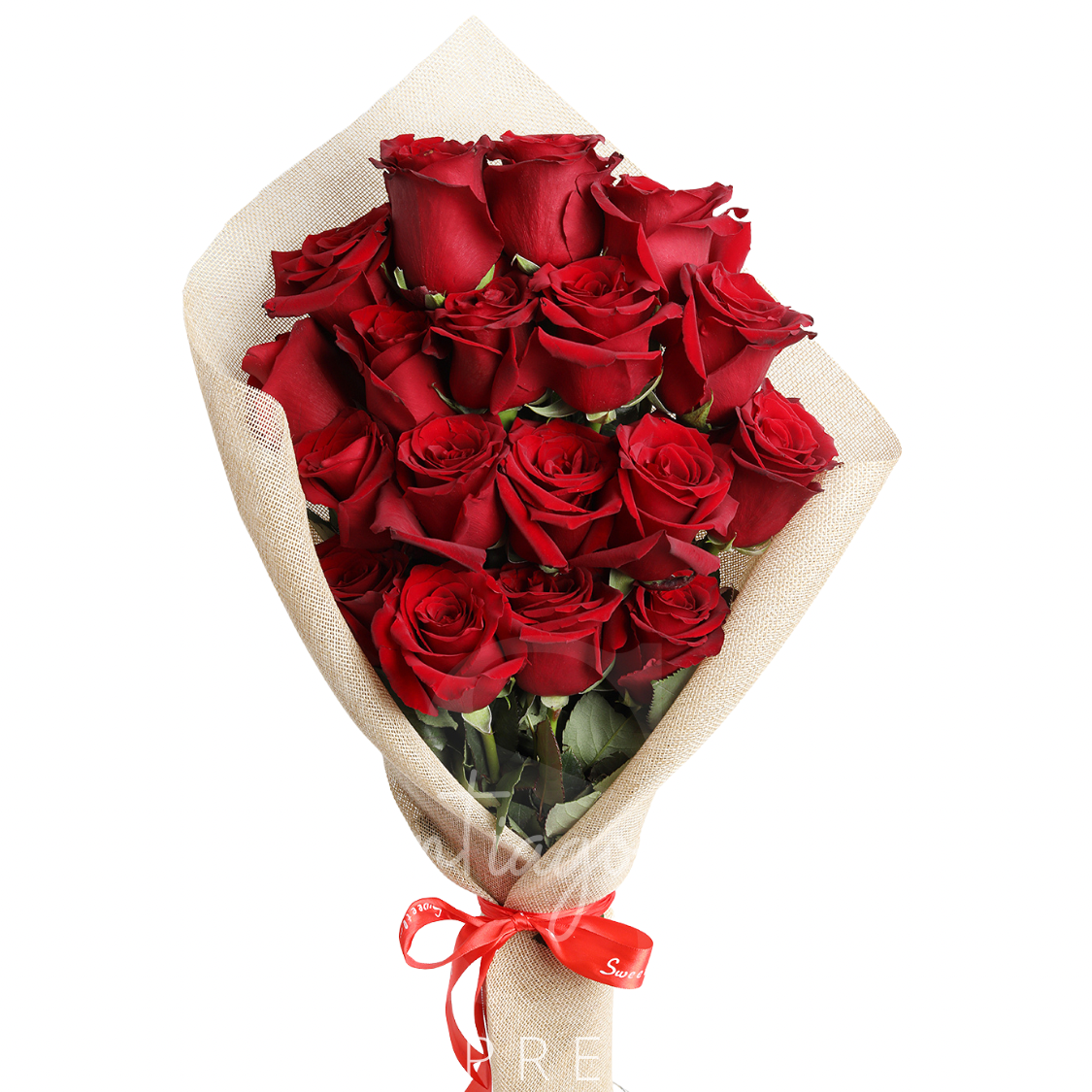 12 rosas rojas envueltas para regalo