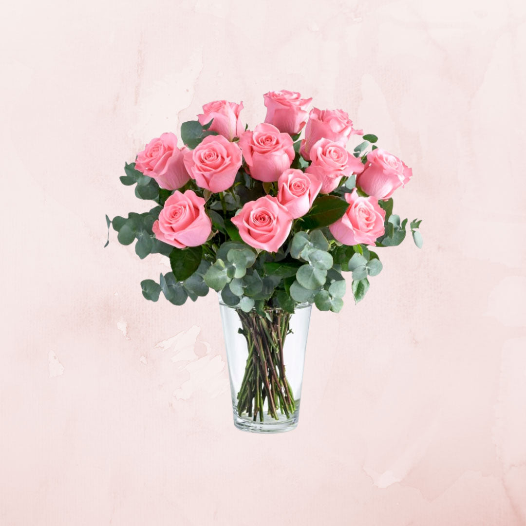 Florero de 12 Rosas Rosadas