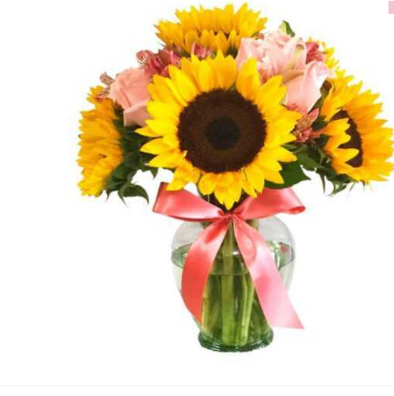 Florero de 5 Girasoles y 5 Rosas