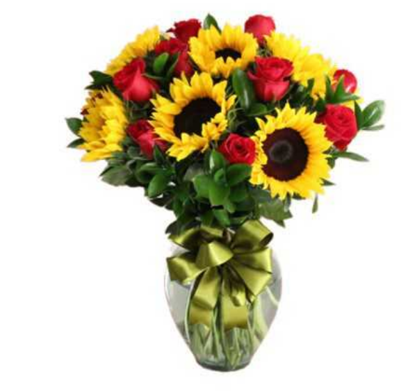 Florero de Rosas y Girasoles