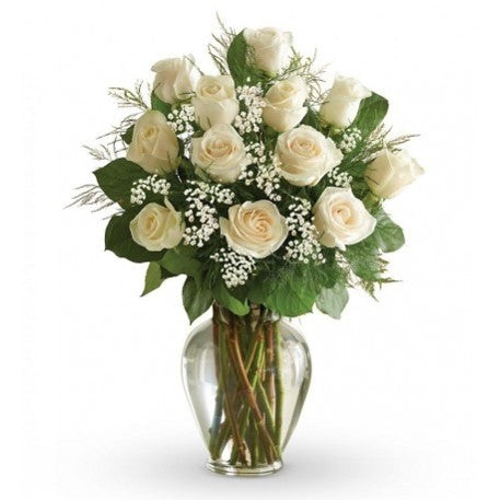 FLORERO DE 12 ROSAS Y GYPSUM