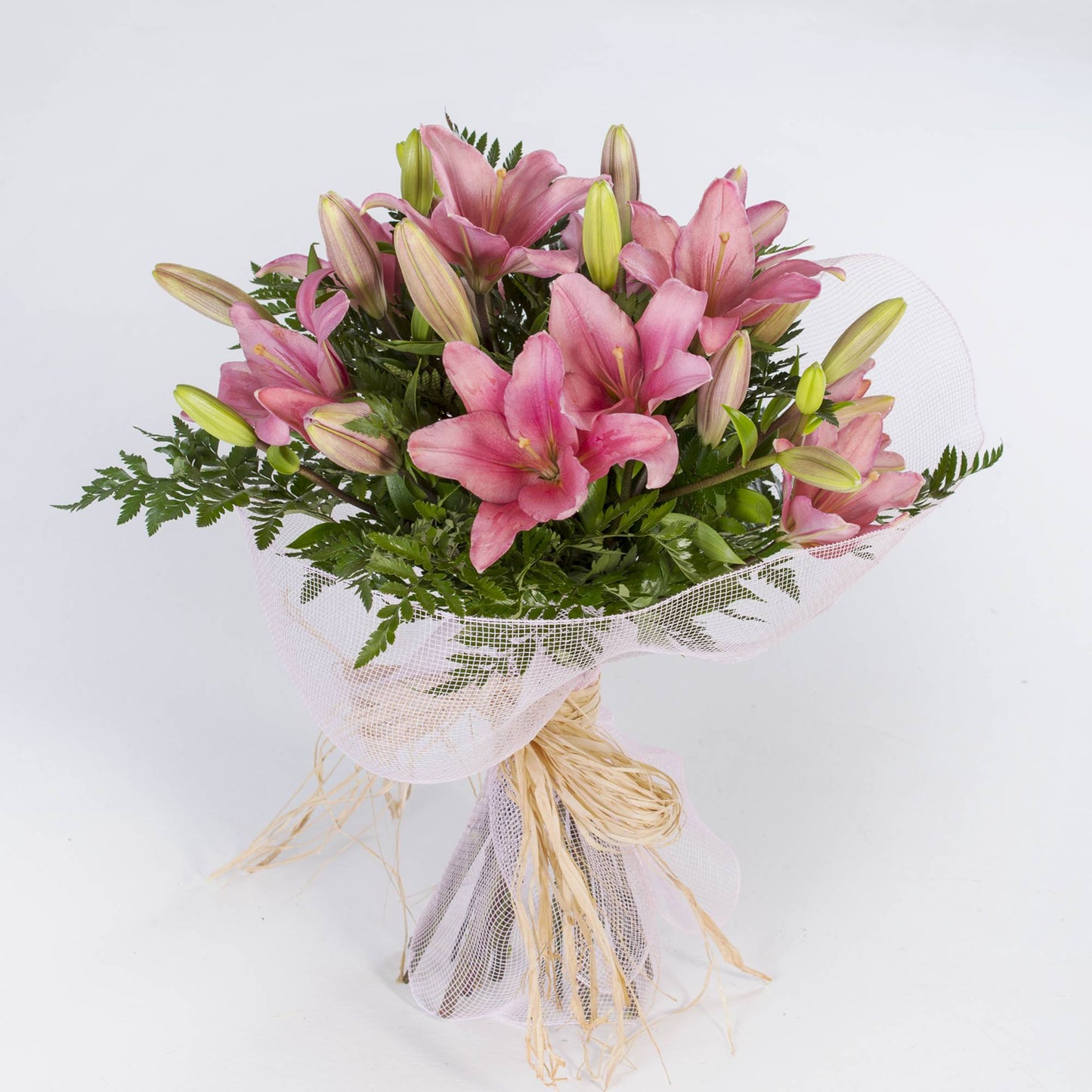 Ramo de Lilium rosado, envuelto para regalo