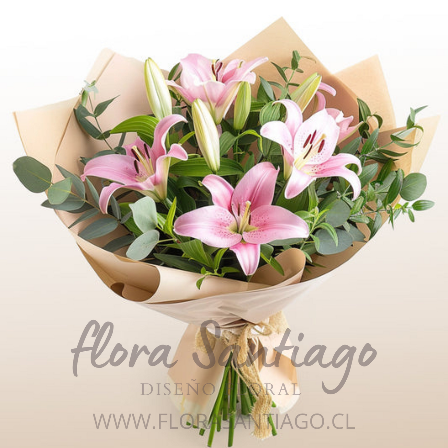 Lirio rosados 5 Varas envuelta para regalo.