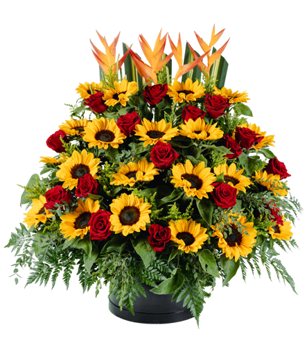 DESLUMBRANTE ARREGLO DE GIRASOLES Y ROSAS