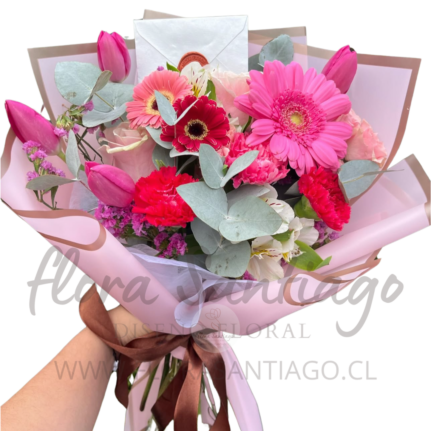 Ramo primaveral con tulipanes, gerberas y rosas