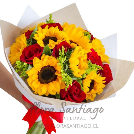 Ramo de 6 girasoles y 6 rosas rojas
