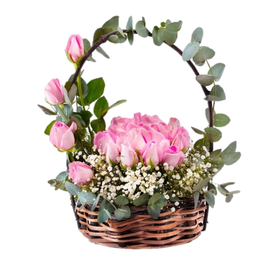 CANASTO PINK DE 18 ROSAS IMPORTADAS