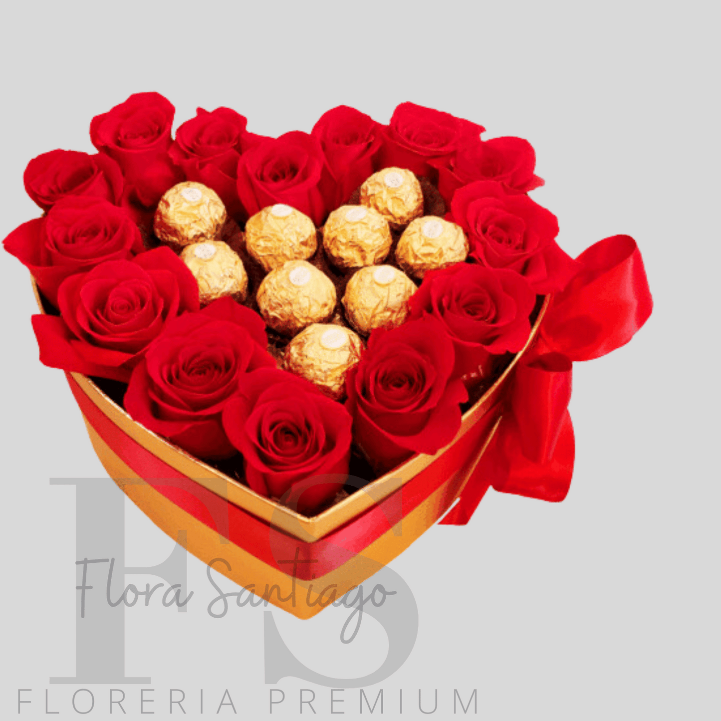 Arreglo en Caja corazón con rosa roja y bombones de chocolate Ferrero