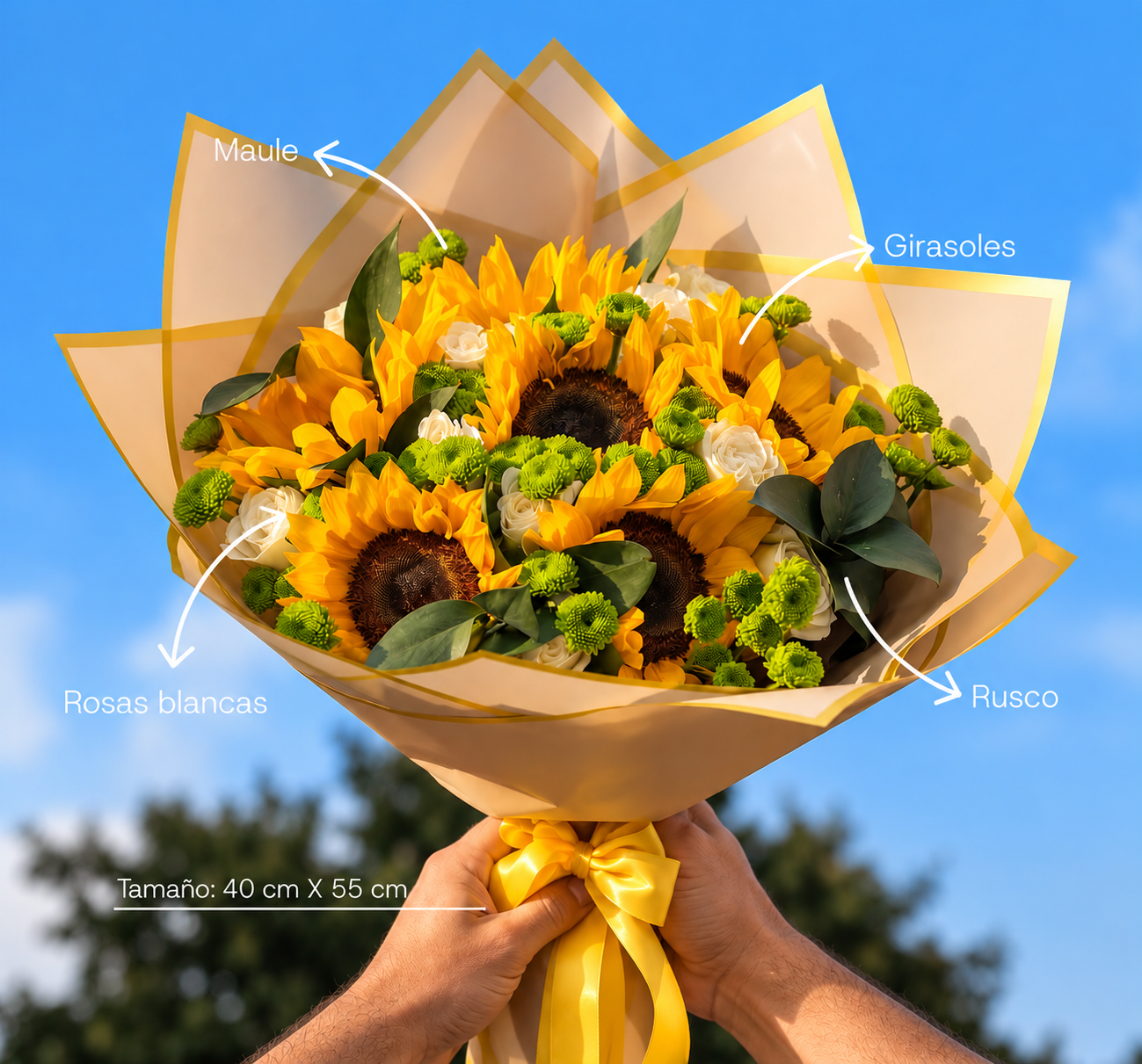 Ramo de girasoles y rosas | flores amarillas