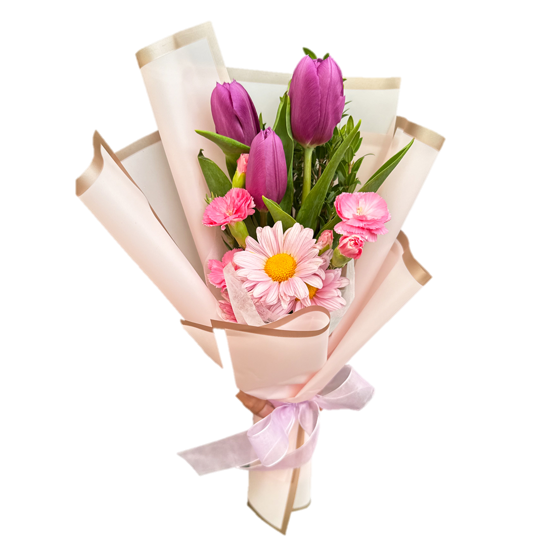 Ramo de 3 tulipanes, gerberas y claveles