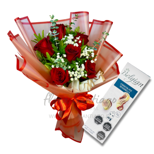 Ramo de 6 rosas rojas y bombones