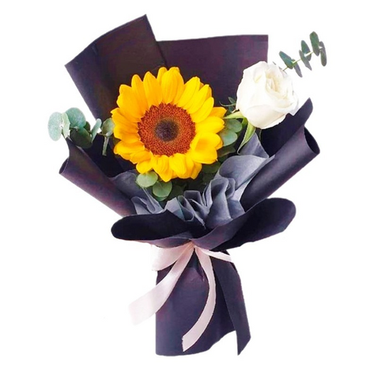 Ramo de 1 girasol y 1 rosa