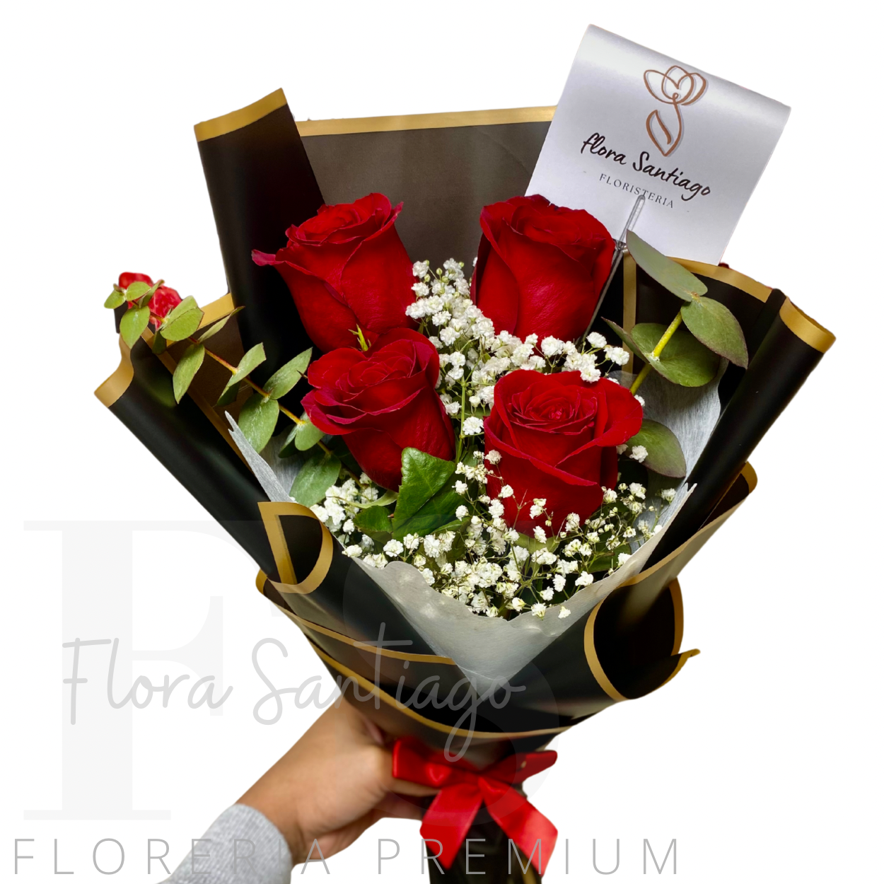 Ramo de 4 rosas envueltas para regalo