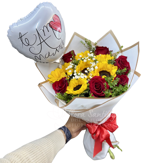 Ramo de 6 girasoles y seis rosas