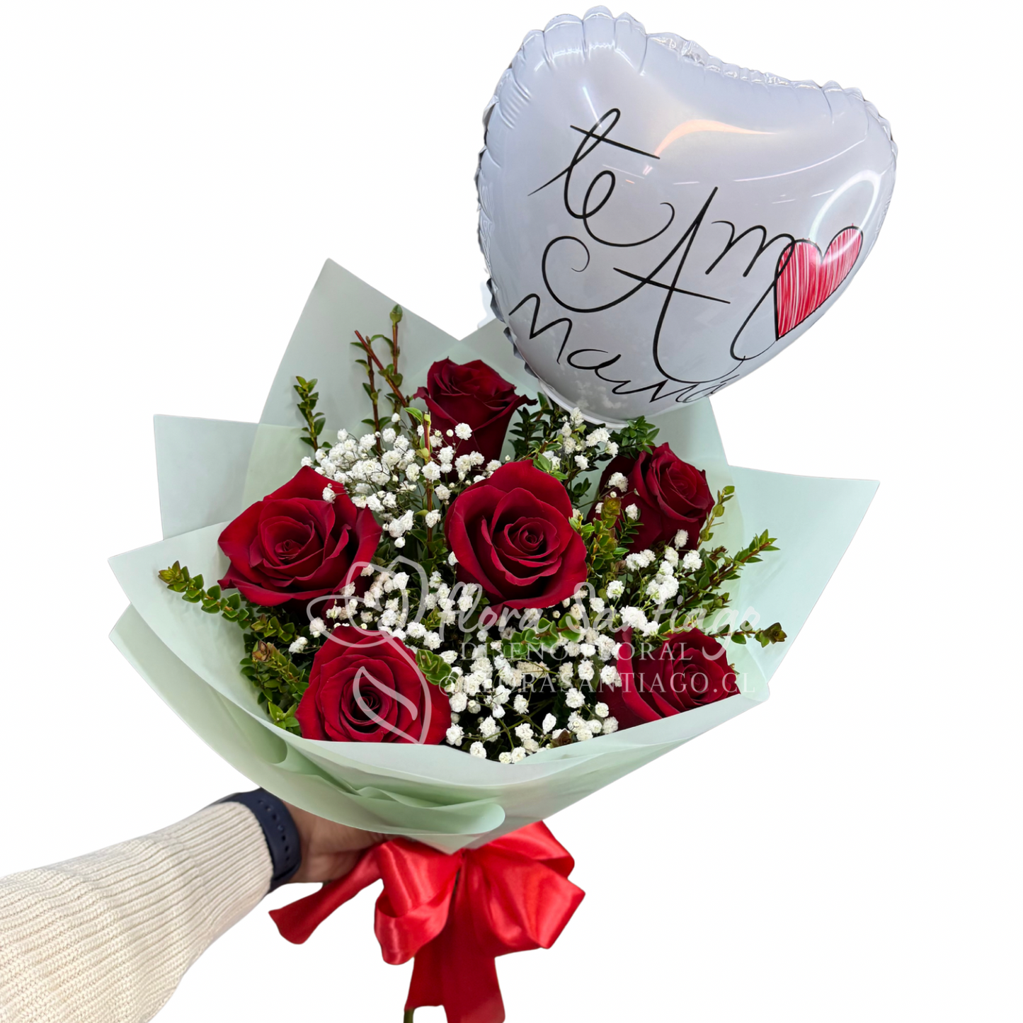 Ramo de 6 rosas rojas más globo