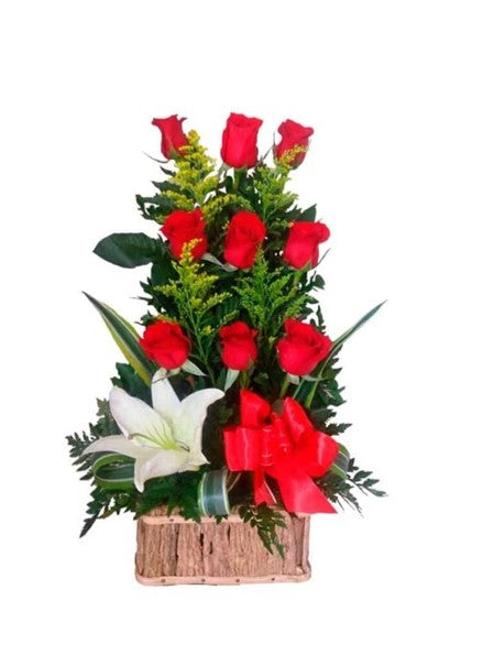 ARRIMO DE 9 ROSAS Y LILIUM