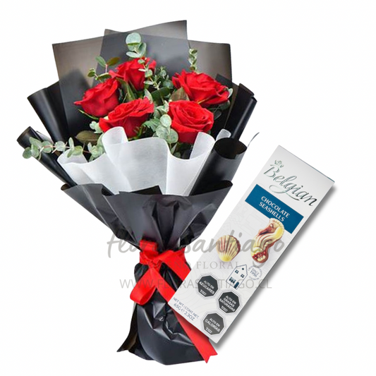 Ramo de 5 rosas rojas y bombones