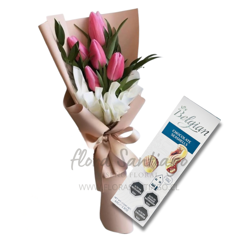 Ramo de 5 tulipanes y bombones