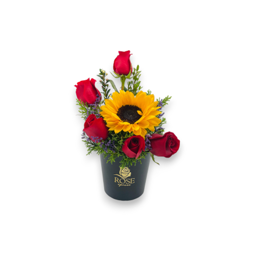 ARREGLO DE 5 ROSAS Y 1 GIRASOL