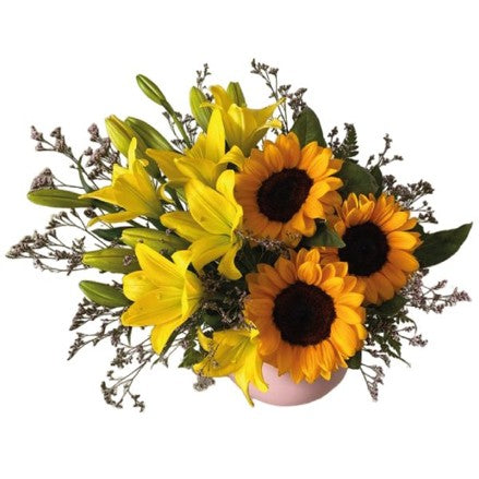 HERMOSO ARREGLO DE GIRASOLES Y LILIUM