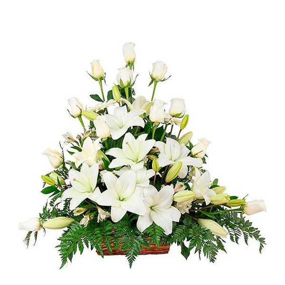 ARRIMO DE 14 ROSAS BLANCAS Y LILIUM