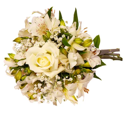 RAMO DE ALSTROEMERIAS Y UNA ROSA BLANCA