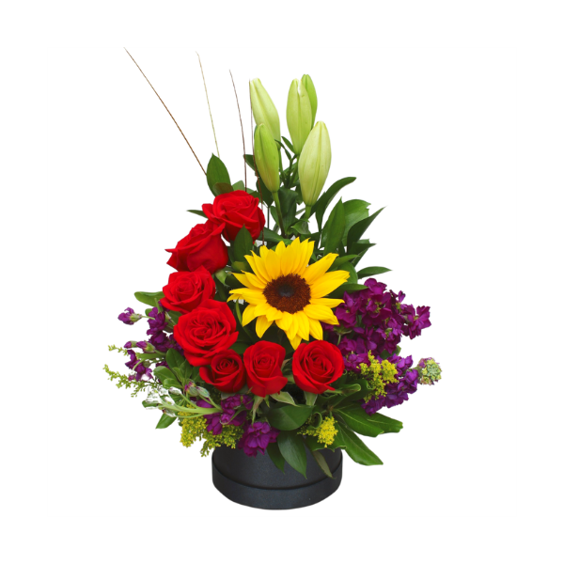 BOX DE ROSAS LILIUM Y LINDO FOLLAJE