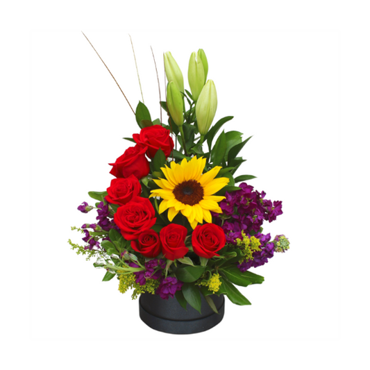 BOX DE ROSAS LILIUM Y LINDO FOLLAJE