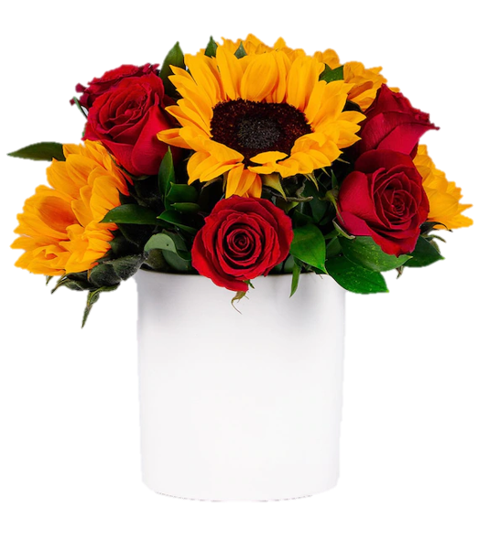 BOX BLANCO DE 6 ROSAS Y 6 GIRASOLES