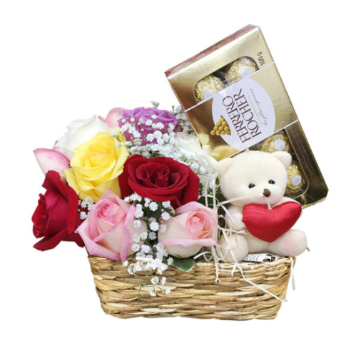 CANASTITO DE ROSAS FERREOS Y OSITO