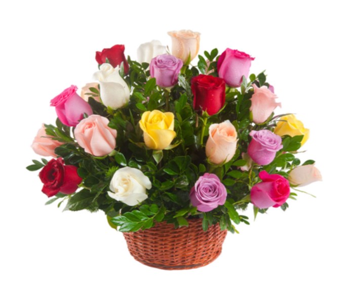 CANASTO DE 20 ROSAS MULTICOLOR