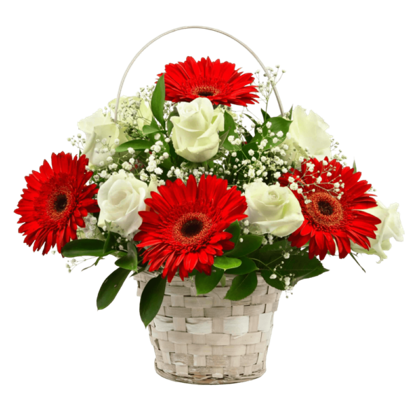 CANASTO DE 6 ROSAS Y 6 GERBERAS