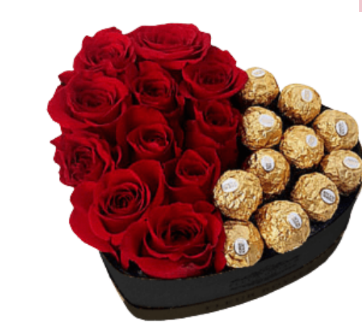 Box Corazón 12 Rosas y 12 Bombones