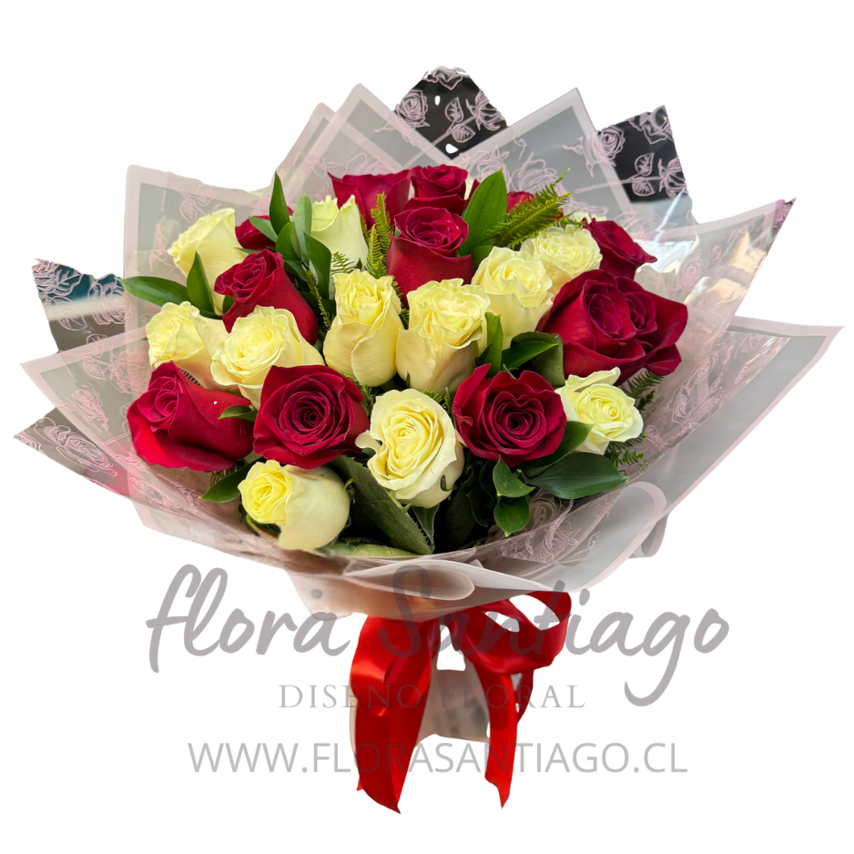 Ramo de 12 rosas rojas y 12 rosas blancas
