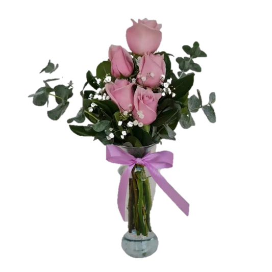 FLORERO DE 5 ROSAS ROSADAS