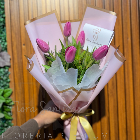Ramo de 5 Tulipanes rosado