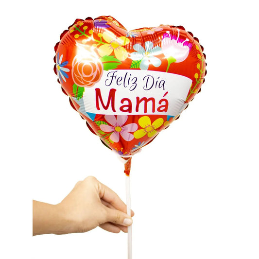 Globo Feliz día Mamá corazón con flores 20cm