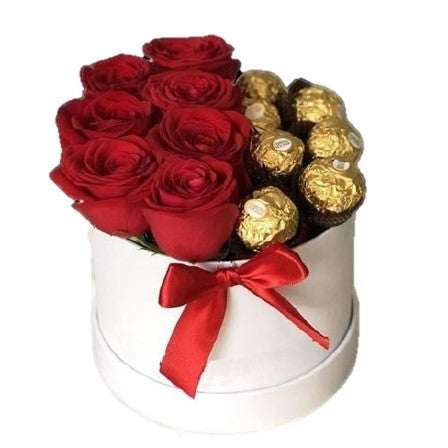 BOX CILINDRICO DE ROSAS Y FERRERO
