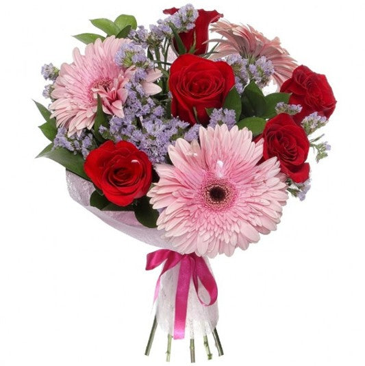 PRIMAVERAL DE 5 ROSAS Y 3 GERBERAS IMPORTADAS