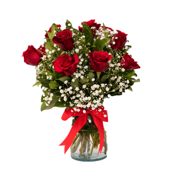 FLORERO DE 12 ROSAS GYPSUPHILIA