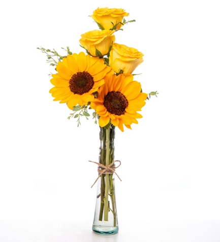 FLORERITO DE GIRASOLES Y ROSAS AMARILLAS