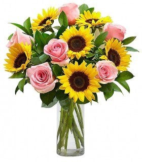 FLORERO DE 6 ROSAS Y 6 GIRASOLES