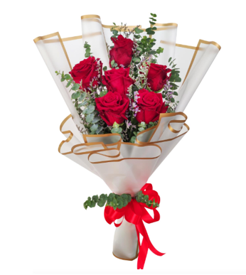 6 ROSAS ROJAS EN PAPEL COREANO