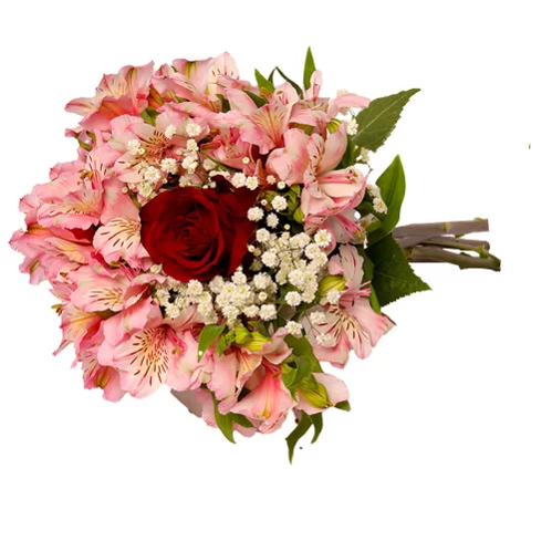 RAMO DE ASTREMELIAS Y UNA ROSA ROJA