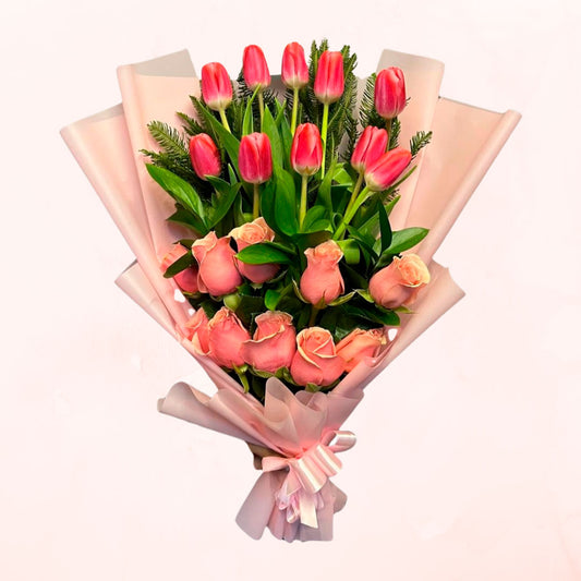 Ramo de 10 Rosas y 10 Tulipanes