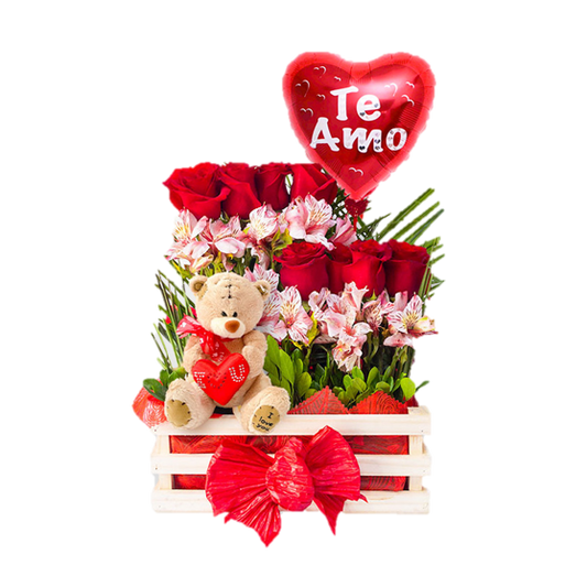 ARREGLO EN BASE DE MADERA LOVE PETALOS