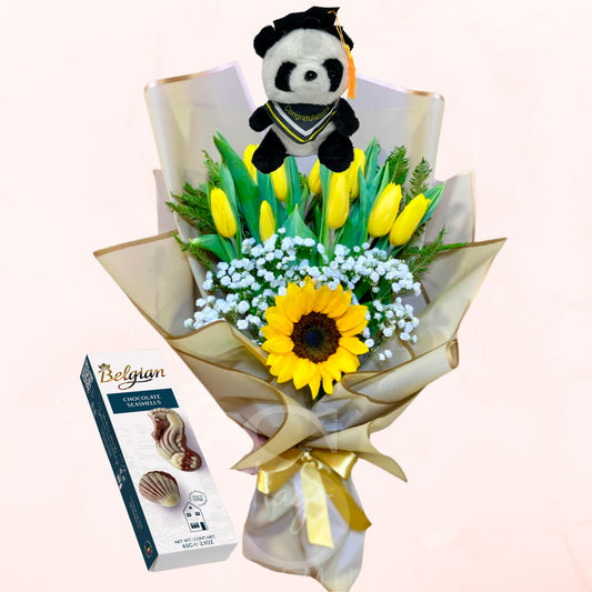 Ramo de Graduación Con Tulipanes y Girasol